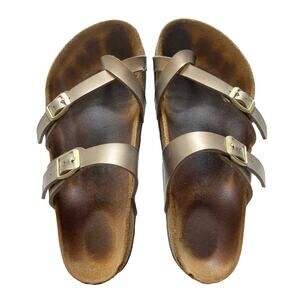 Birkenstock Mayari Metallic Taupe Gold Birko-Flor Strappy Leather Sandals Size 7